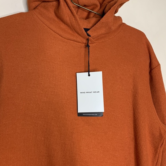 Who What Wear | Orange Two Pocket Front Hooded Long Sleeve Shirt Dress Sweater - Picture 4 of 7